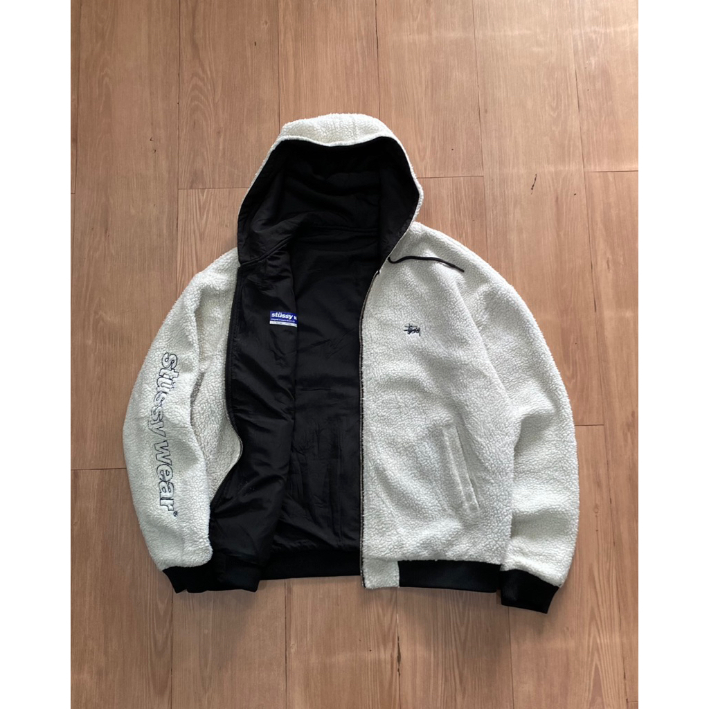 STUSSYWEAR 00s BOA FLEECE REVERSIBLE JACKET BOMBER HOOD