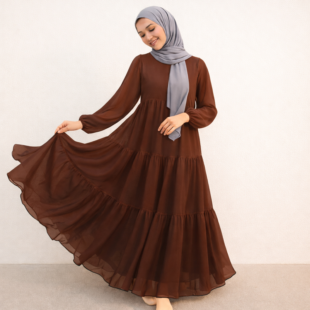 Gamis ceruty serut umpak susun | Gamis polos bahan premium ceruty babydoll LD100-120cm Eid Adha
