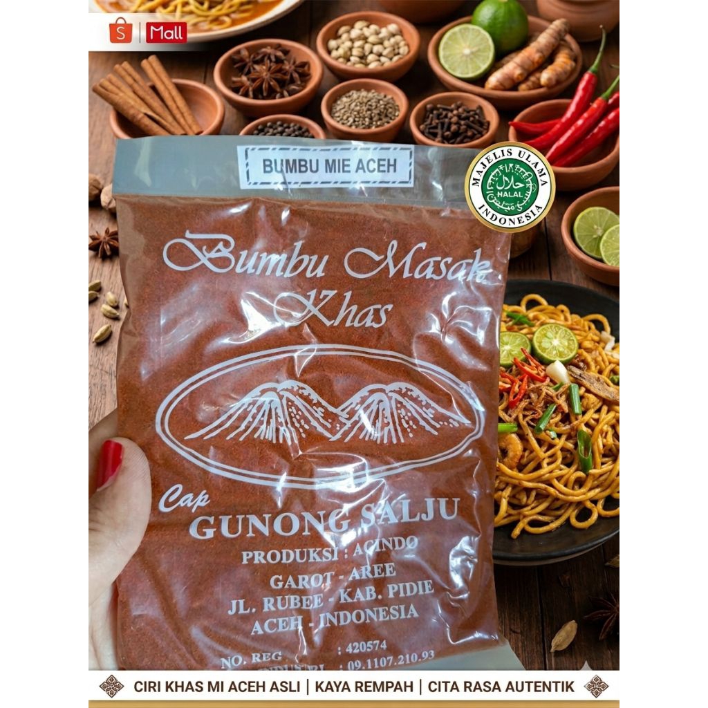 Bumbu Mie Aceh Instan Premium – Tinggal Masak, Rasa Nendang Khas Gunong salju / untuk 1-1.5 kg Mie