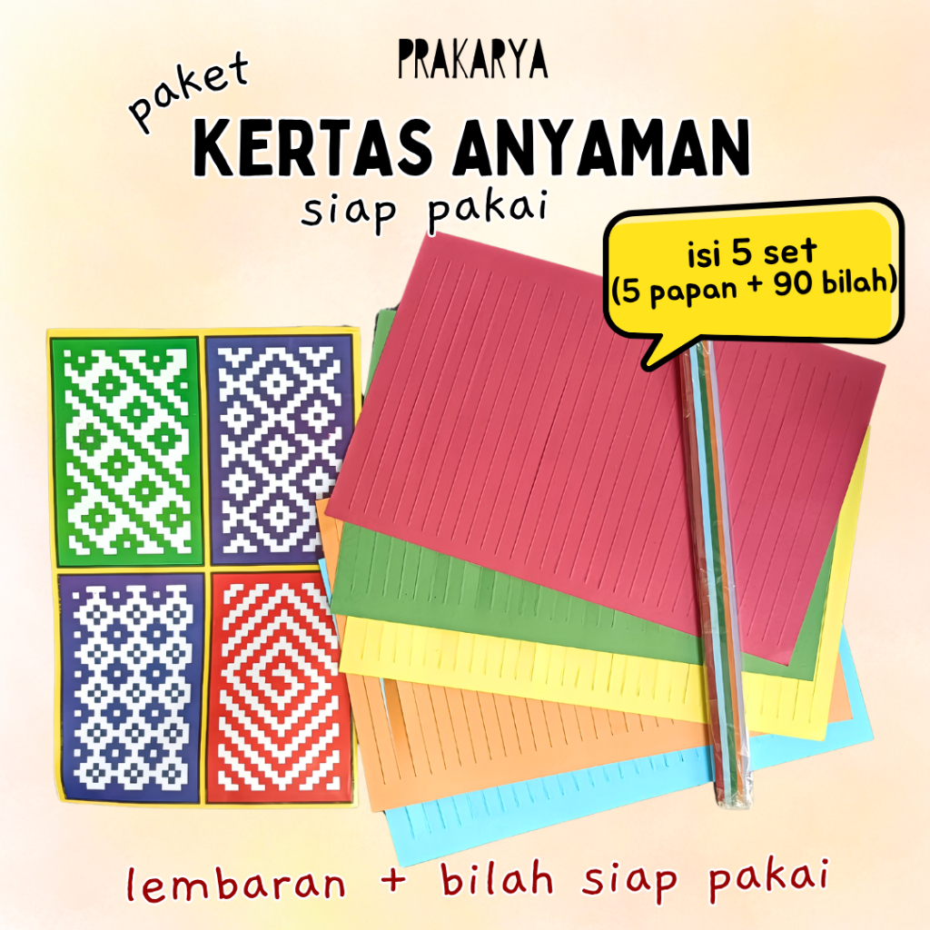Kertas Anyaman Warna Warni Siap Pakai isi 5 Set / Prakarya Seni Budaya Anak kertas anyaman 1cm