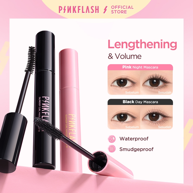PINKFLASH Curl Volume Tahan air Tahan lama Mascara