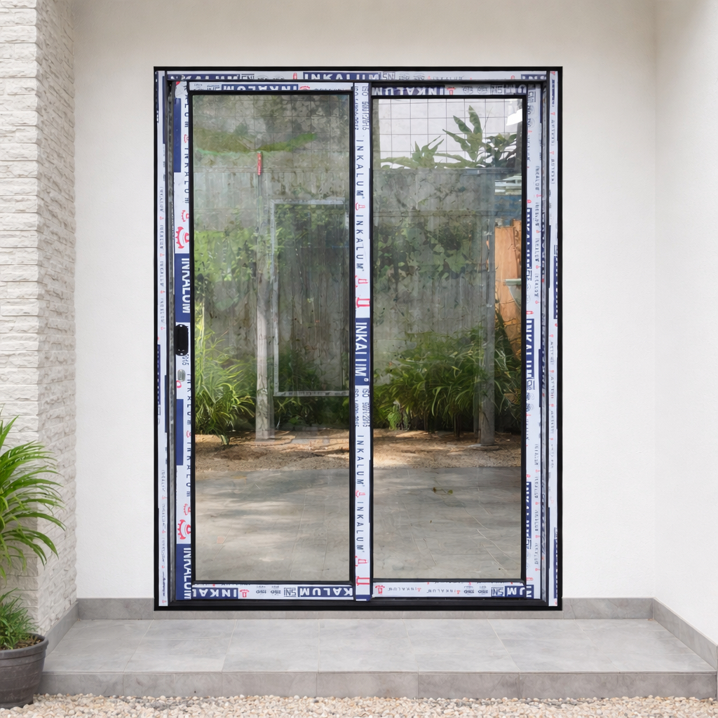 Pintu Sliding Aluminium 1 Daun Buka 1 Daun Fix Minimalis Custom