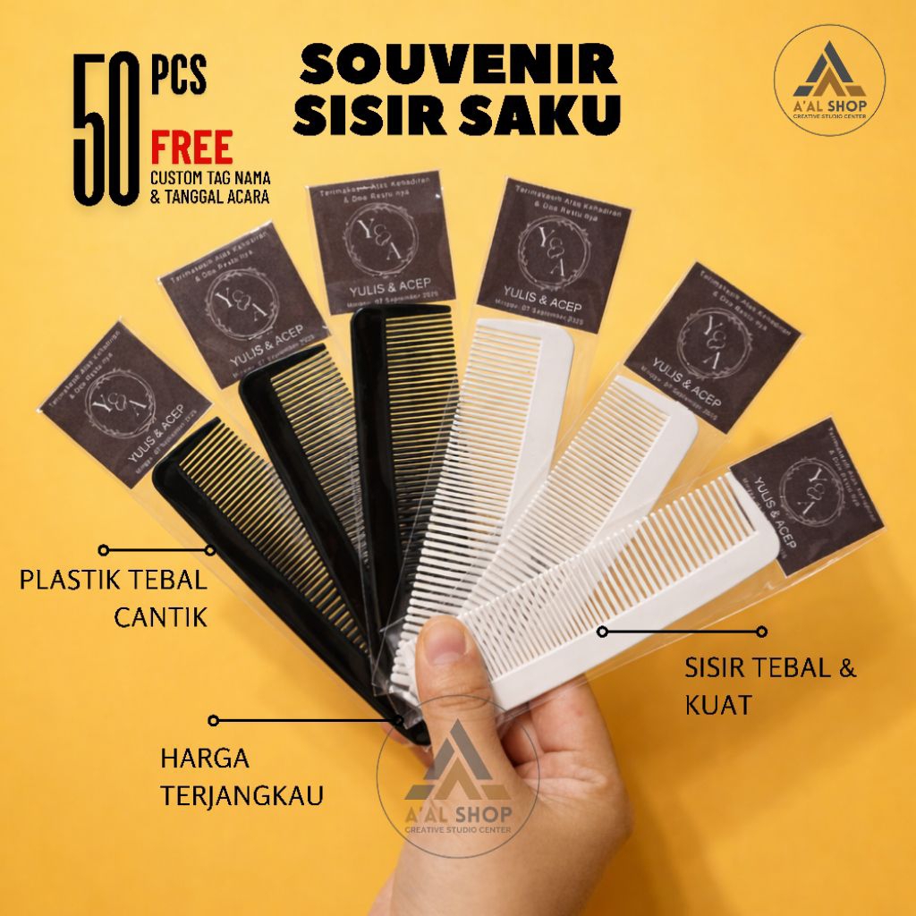 (50pcs) Souvernir Pernikahan Sisir HITAM PUTIH / Souvernir Aqiqah / Souvernir Khitan/ Sisir Plastik
