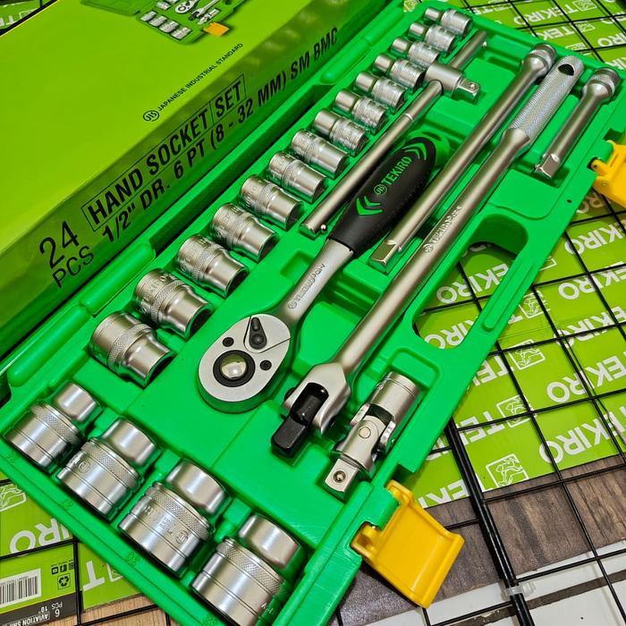 Kunci Sok Set 24 Pcs Pvc Tekiro Hand Mata Sok Shock 24Pcs Box Plastik 6pt 1/2inci Socket kunci sok