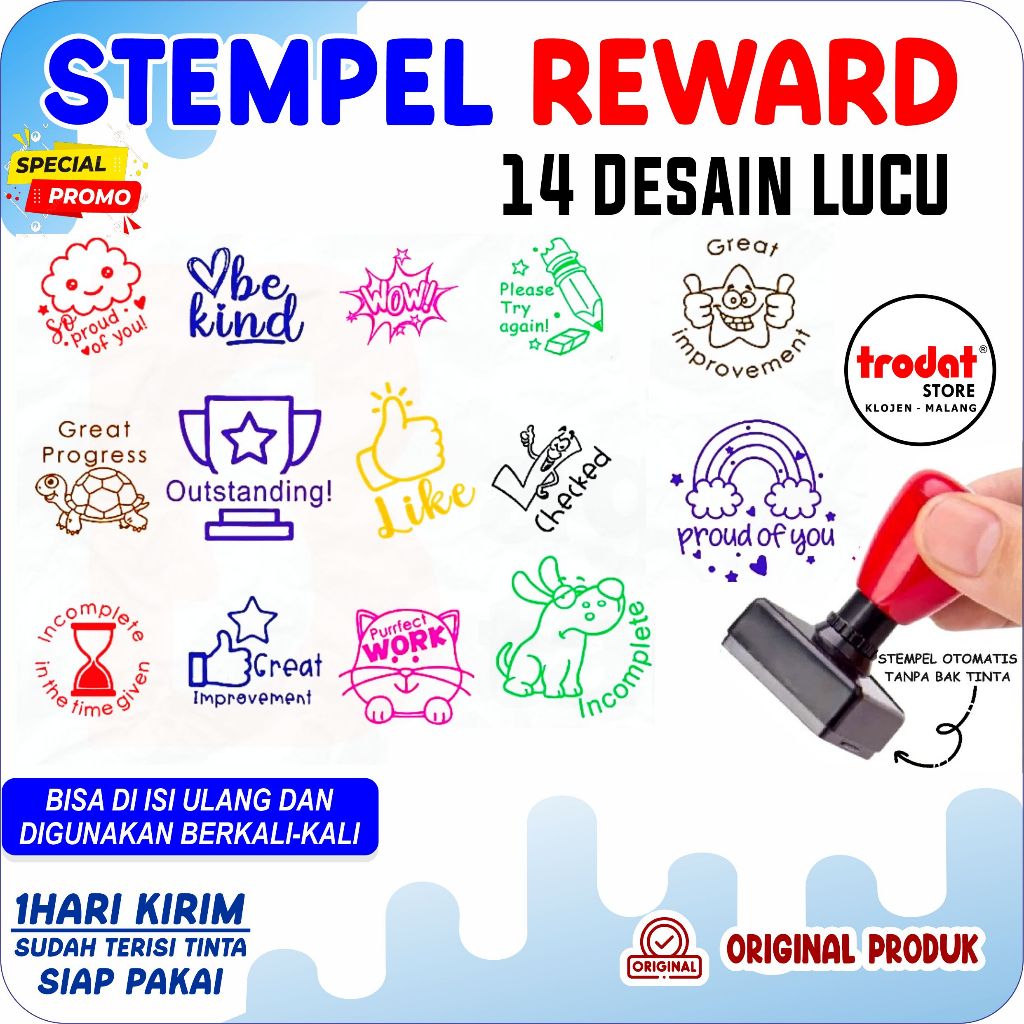 Stempel Rewards Teacher Stamp Penilaian Guru Anak LUCU TK SD Paud Stempel Flash OTOMATIS