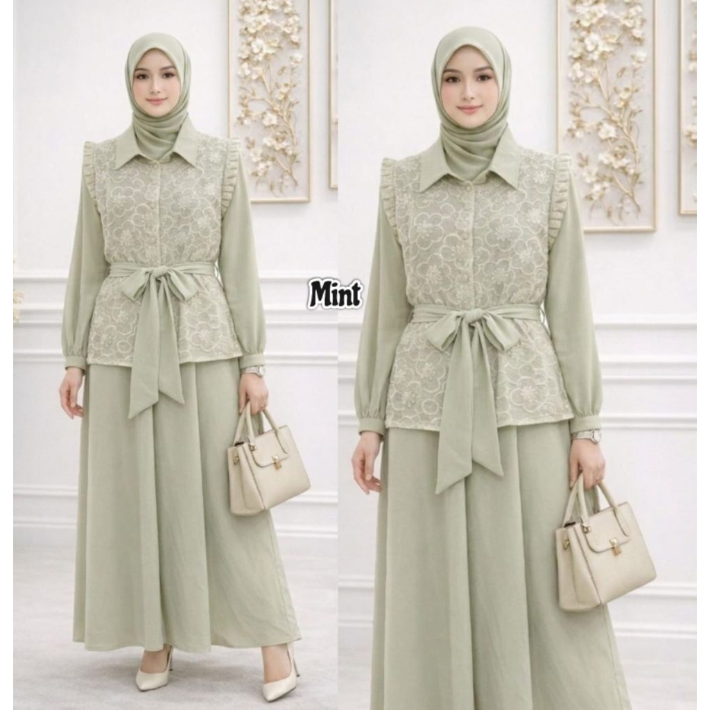 gamis kondangan Gamis marina marbela mix embrodidery 2 in 1 rompi terpisah