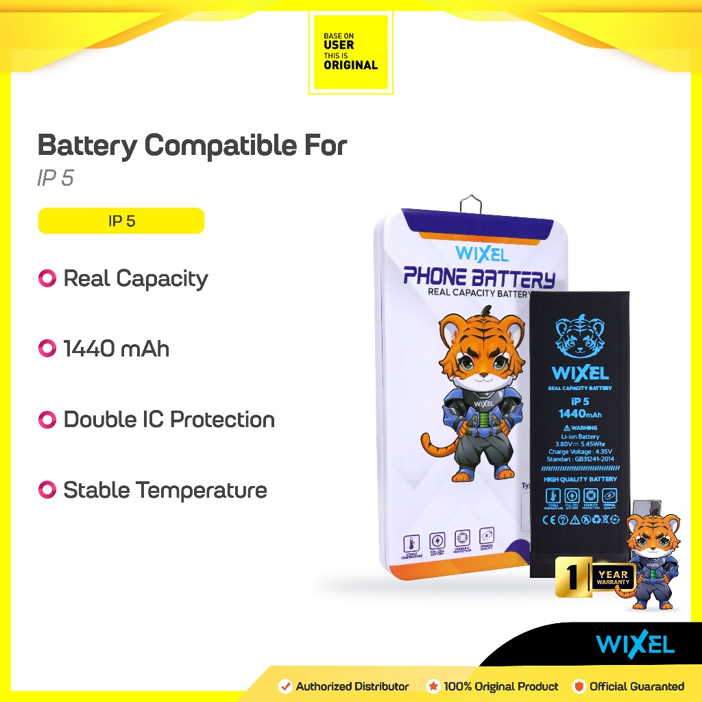 WIXEL Baterai Iphone 5 / Iphone 5G Batre Batrai Battery Dual Double Power HP Handphone Apple Ip Ori 