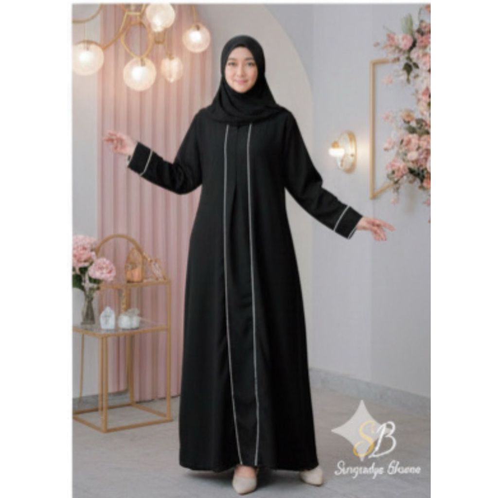 Gamis Abaya Hitam Kombinasi Putih – Dress Muslimah Monochrome Adem