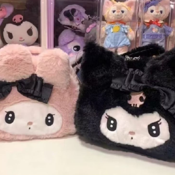 SANRIO ORIGINAL Pouch Fluffy Sanrio Melody Kuromi Tas Tenteng Melody Dompet Kosmetik Kuromi Tas Kosm