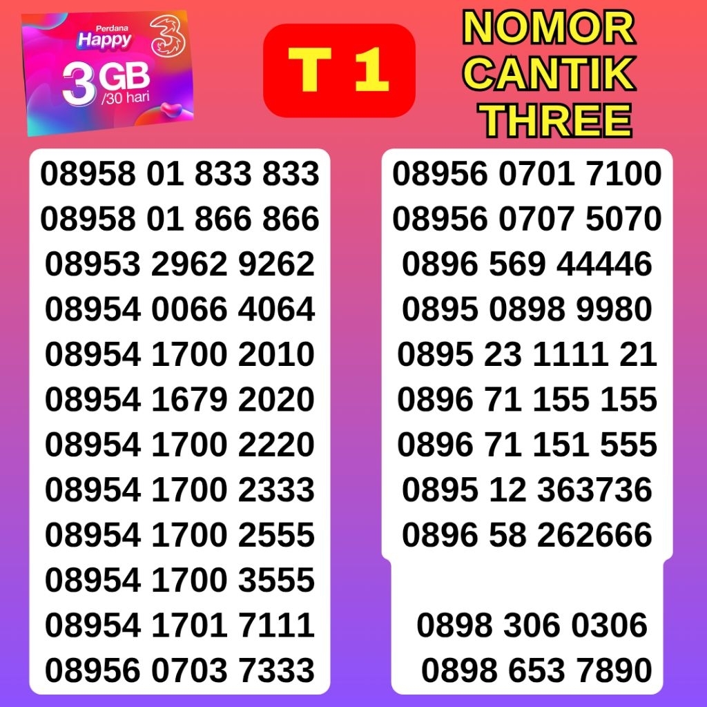 NOMOR CANTIK THREE SUPER 8888 9999 TAHUN LAHIR KARTU PERDANA 3 TRI SUPPORT 4G & 5G