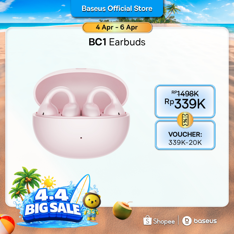 Baseus Bass BC1 Open Ear Fit Wireless Stereo 12MM Super Bass 4 Mic AI ENC Clip TWS IP55 & 38H OWS Ea