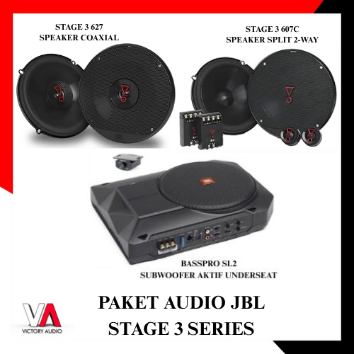 Paket Audio Mobil JBL STAGE 3 SERIES Speaker 4 Pintu + Subwoofer Aktif Underseat / Kolong Jok Origin