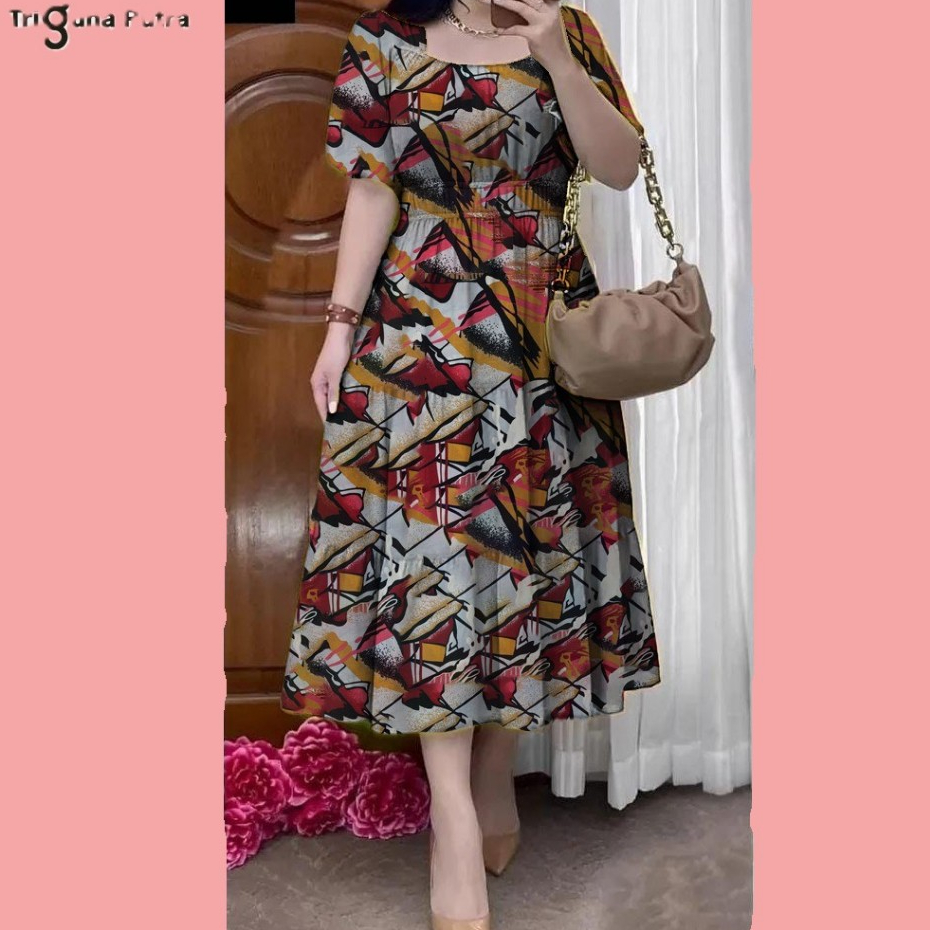 Dress motif bunga smocked korea lengan pendek