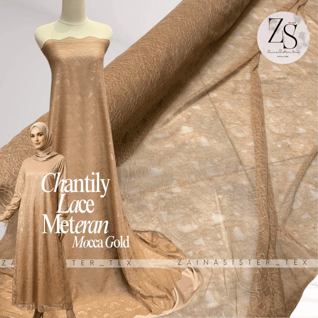 Kain Brokat Brukat Chantily Meteran Bahan Kebaya Modern Warna Mocca Gold HARGA SETENGAH METER