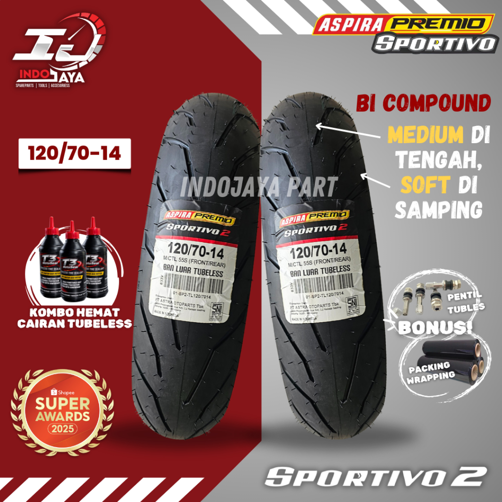 [PRODUK BARU] BAN LUAR ASPIRA PREMIO SPORTIVO 2 ( 120/70-14 ) BAN LUAR TUBELESS PREMIO / BAN DEPAN B