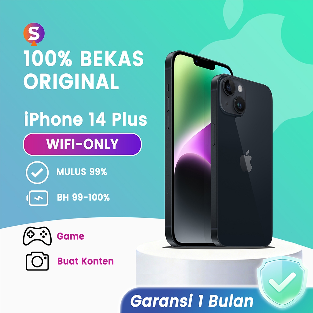 iPhone 14 PLUS SIMLOCK WIFI ONLY 128GB/256GB/512GB Second Original Inter Bekas 99% Mulus Foto/Live/G