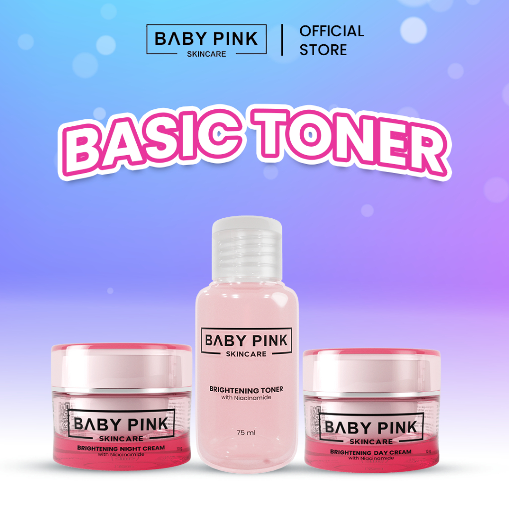 BABY PINK SKINCARE - Paket Basic Toner 3in1 Toner, Day Cream, & Night Cream dengan Niacinamide.