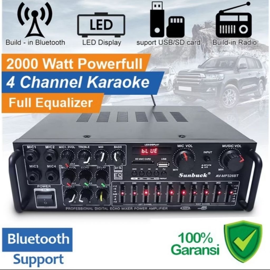 DiJamin Ory POWER AMPLIFER KERNDY AV MP3-326BT PRO BLUETOOTH AM/FM 2000 WATT