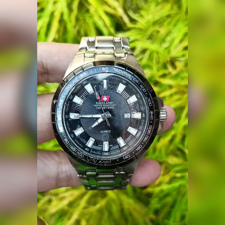 SWISS ARMY HCC-1180G Black Silver Original Second| Jam Tangan Pria Military Watch