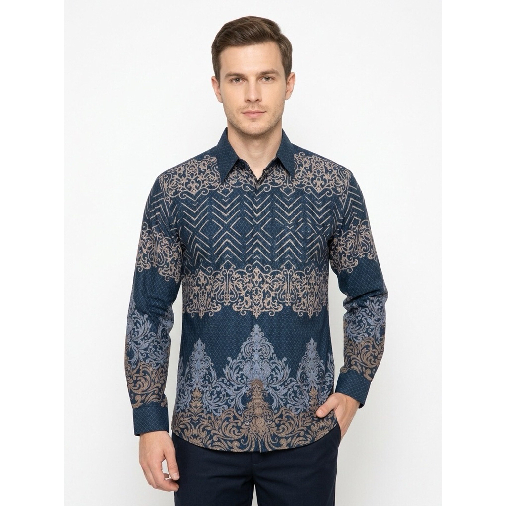 |Magnus| Kemeja Batik Pria Slimfit Lengan Panjang Bahan Katun 40S Lapis Furring Arrow Warna Biru