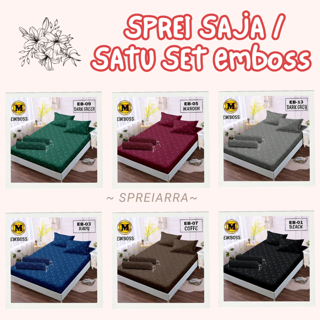 Sprei SAJA/ Satu SET Emboss Polos Sprei Hotel Katun Halus