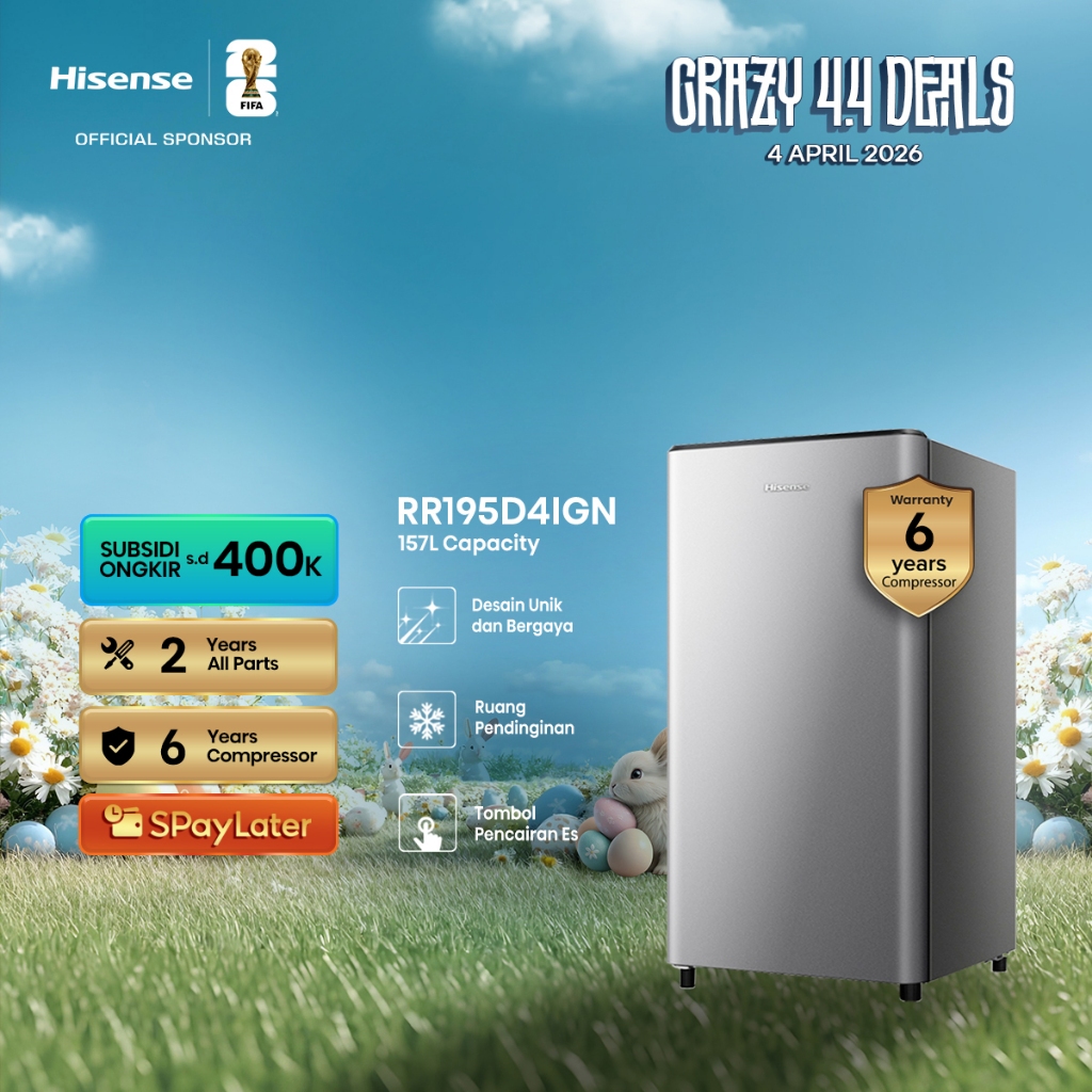 Hisense Kulkas RR195D4IGN Refrigerator Mini Bar Kapasitas 157L 1 Warna Silver Pintu Desain Unik dan 