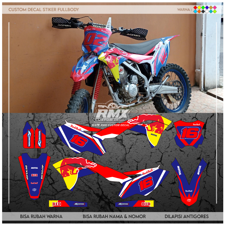 DECAL KX 250 F 2017 FULLBODY (008) DEKAL STIKER KX 250F KXF 2018 2019 2020 HITAM MERAH, KUNING, HIJA