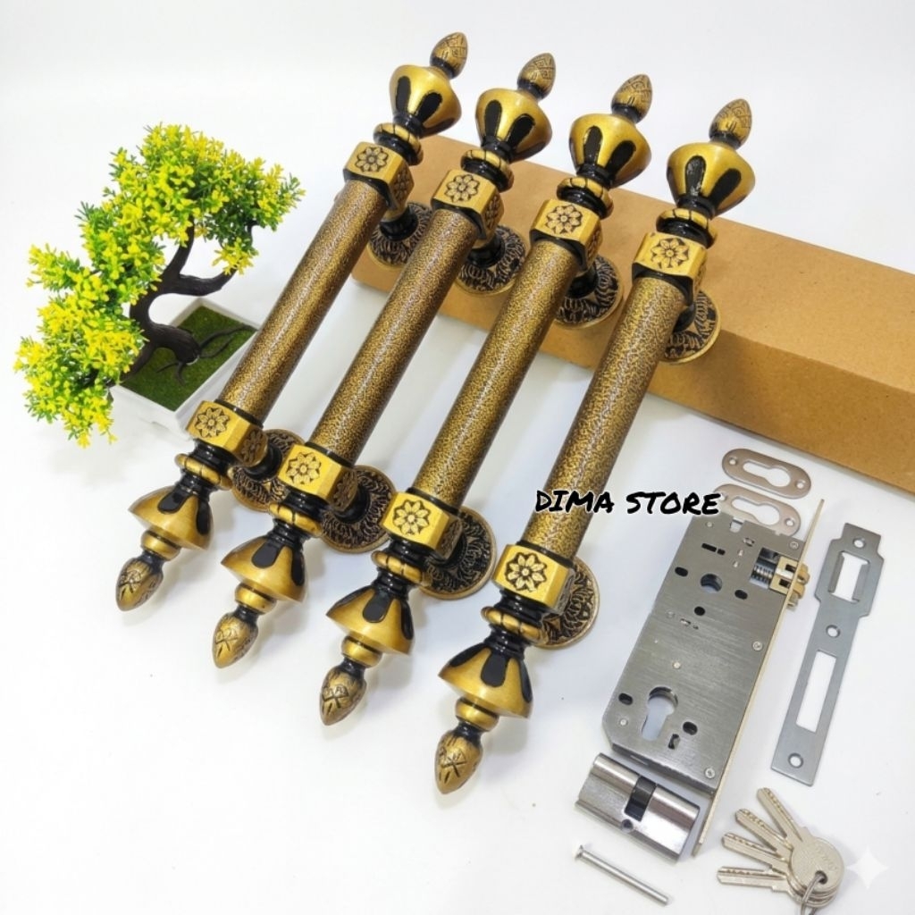 ( 4 Handle + Kunci ) Handle Pintu Rumah Teratai Antik Pegangan + Body Pelor Pintu Kupu Tarung Gagang