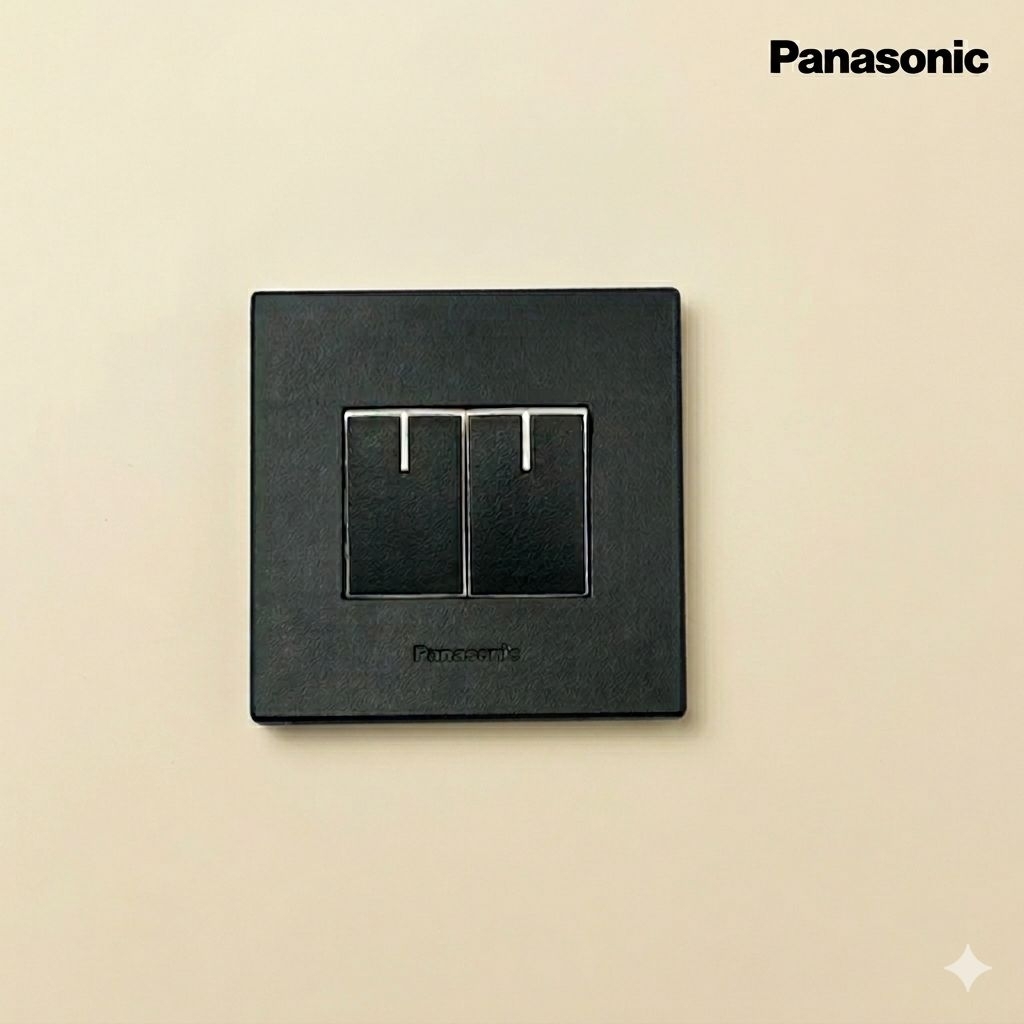 Saklar Double Panasonic Hitam Minimalis | Saklar Double Mata Kecil Panasonic