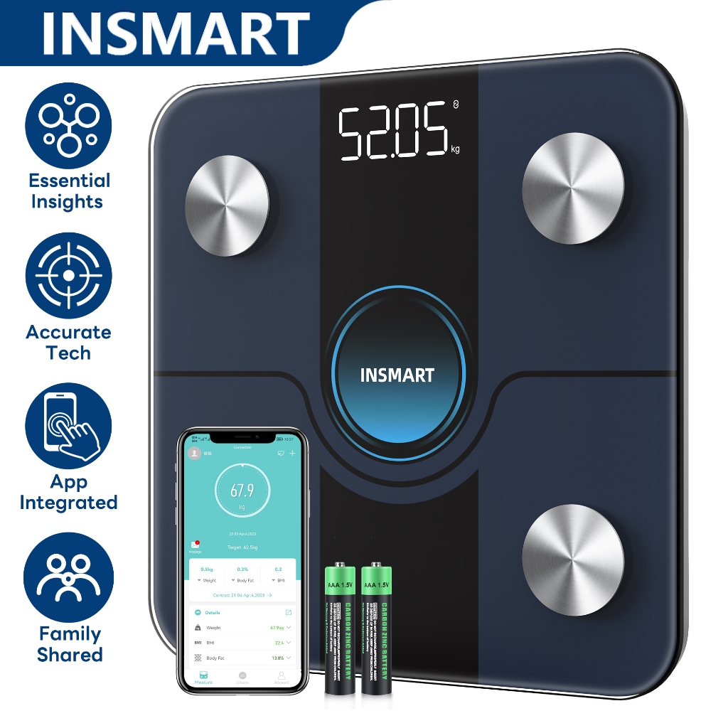 INSMART Timbangan Badan Digital Timbangan Badan Digital Body Fat Pengukur Tinggi Badan Timbangan