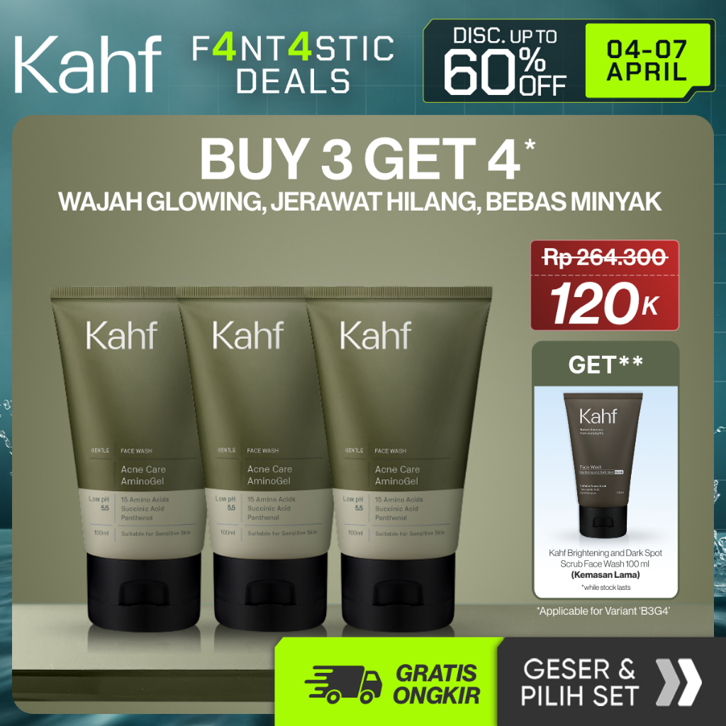 [KAHF BUNDLE 3IN1 PAKET FACIAL WASH] Triple Pack Face Wash 100 ml - Sabun Cuci Muka Pria Brightening