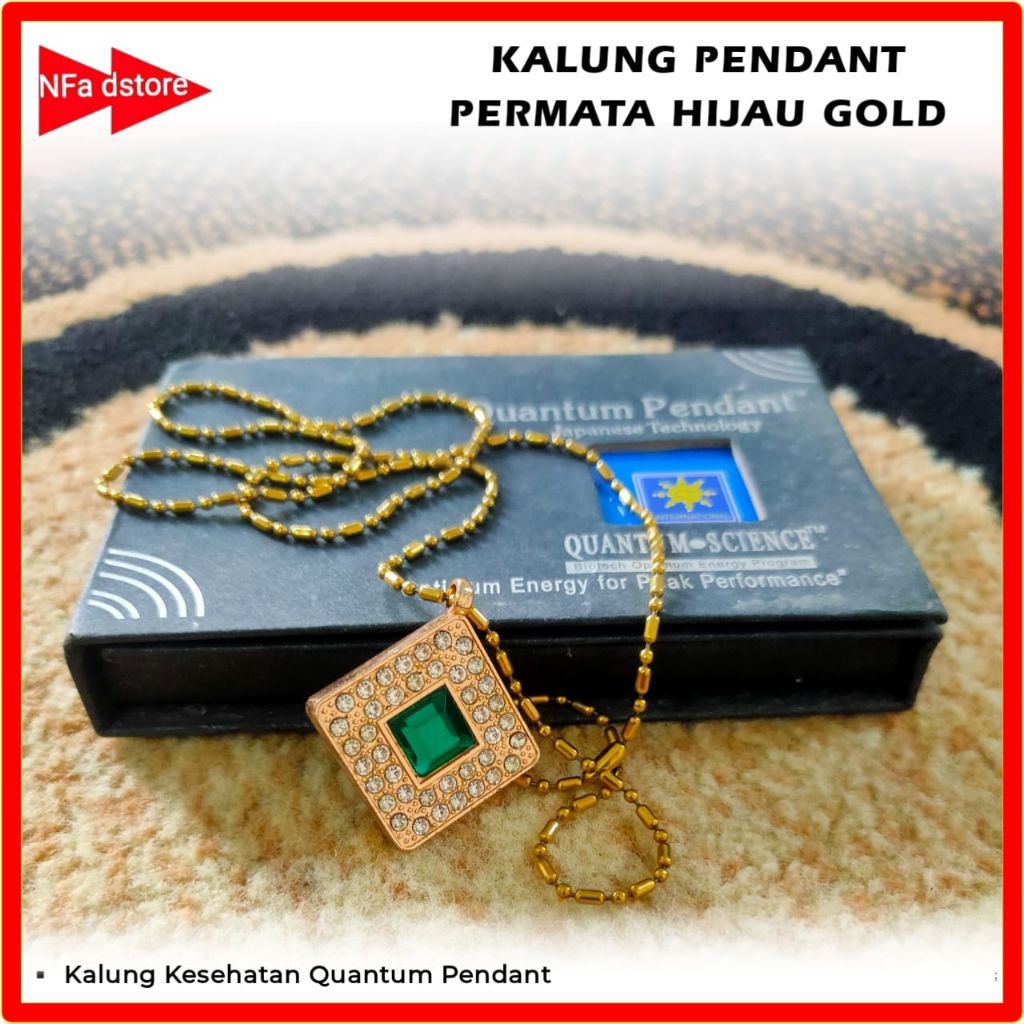 COD Kalung Quantum Pendant Persegi Hijau Gold Permata
