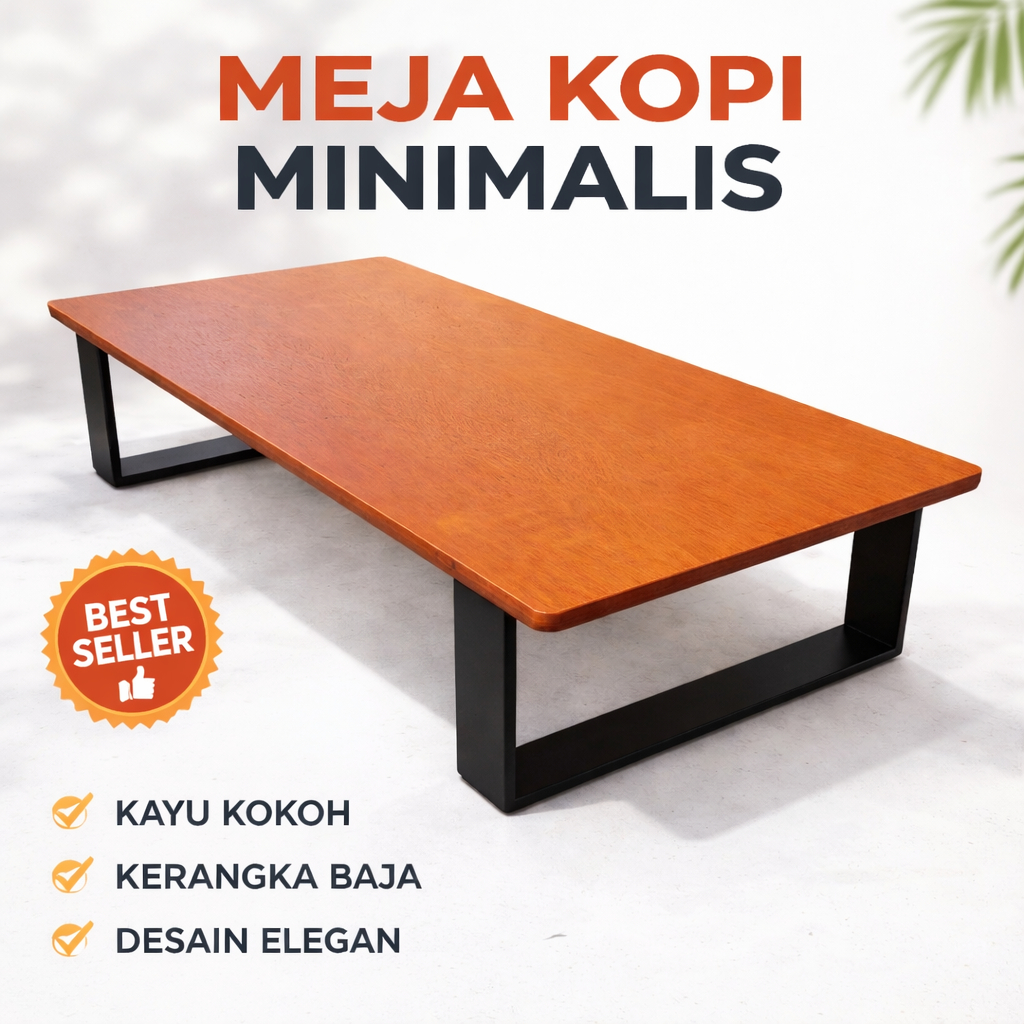 CUSTOM Meja Lesehan Kayu Mahoni Solid Kaki Hitam 100x50x60cm