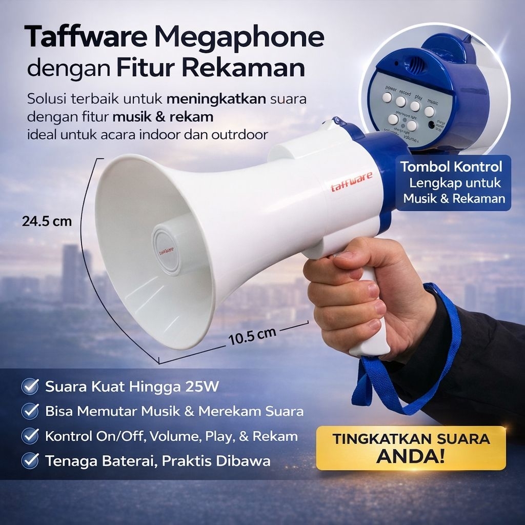 Toa Megaphone Taffware Pengeras Suara Mini | Bisa Rekam Suara, Speaker Portabel 10W, Sekolah, Event