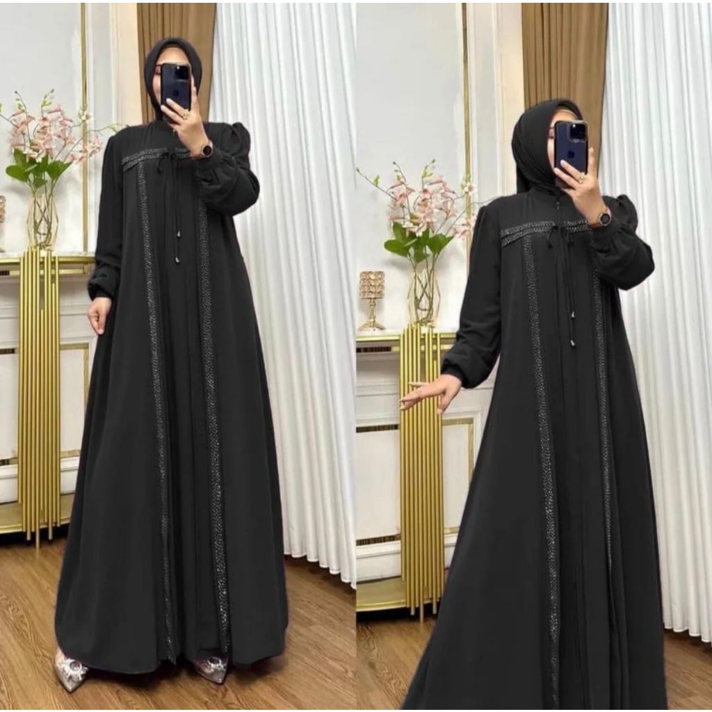 FARA DRESS BY ZR - Gamis Muslim Wanita Polos Warna Hitam, Busui & Wudhu Friendly