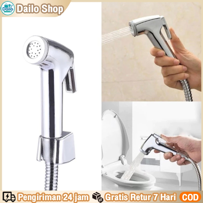 Jet Shower Chrome Bidet Semprotan Selang Panjang 200cm Cebok Tekanan Kuat Cocok untuk WC Duduk Jongk