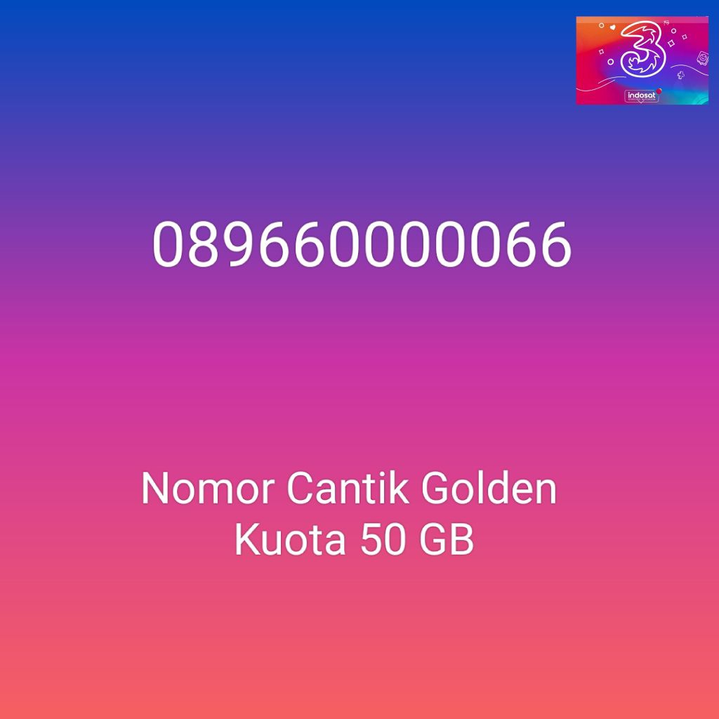 Nomor Cantik Nocan 660000066 Kartu Perdana Tri Three 4G LTE Kuota 50GB Prabayar Golden