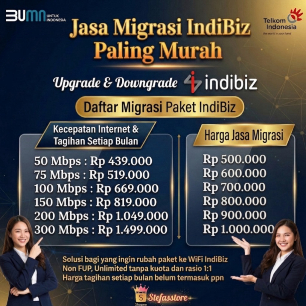 Migrasi Indibiz Paket 1P Internet Only 50 - 300 Mbps Unlimited Tanpa Kuota Fup / Downgrade Upgrade /