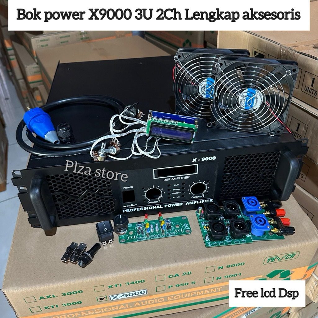 Bok power amplifier X9000 3U komplit aksesoris bahan plat besi tebal model built up Free LCD DSP amp