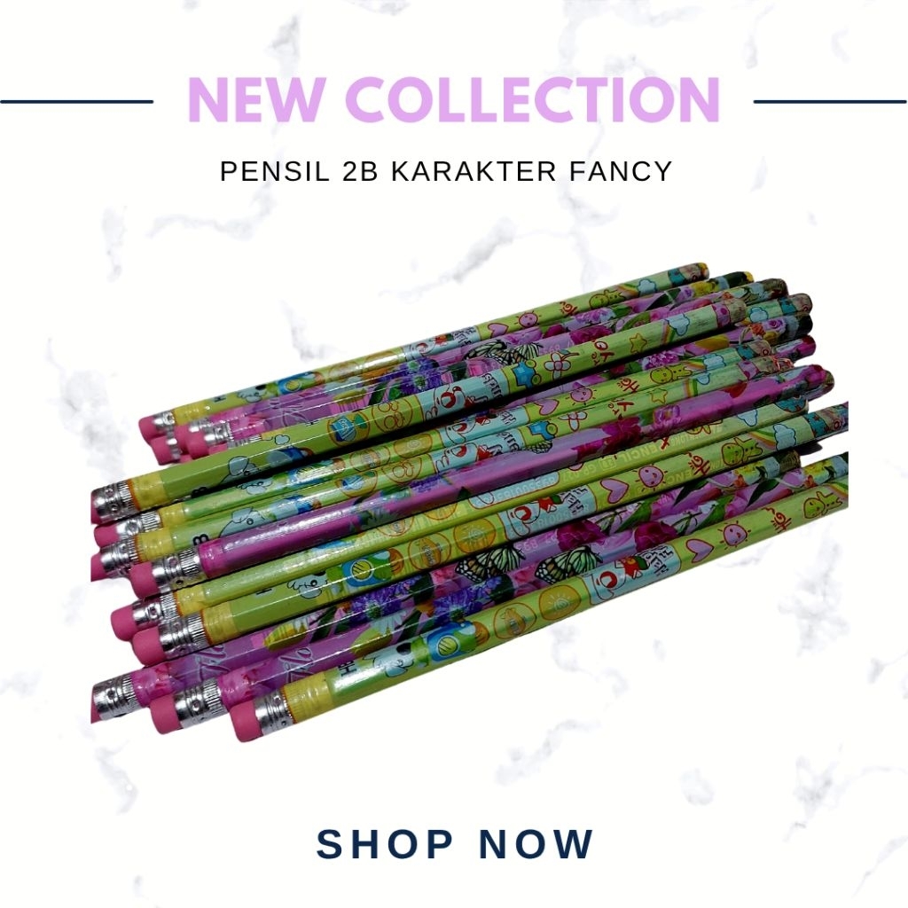 Pensil 2B Karakter Lucu | Pensil HB 2B Fancy Aesthetic | Pensil Sekolah Anak Random Motif