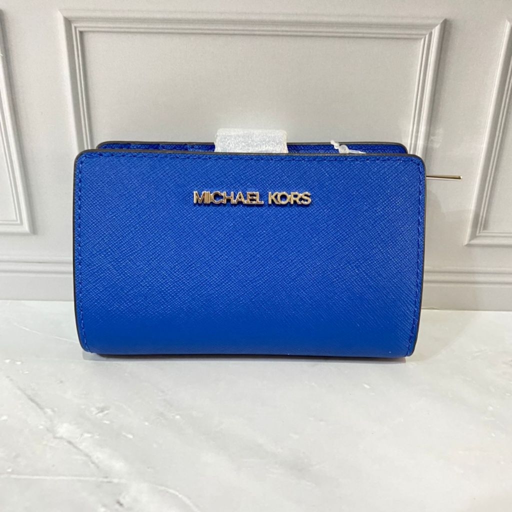 Dompet MK Medium Saffiano Leather bifold Wallet Galaxy blue