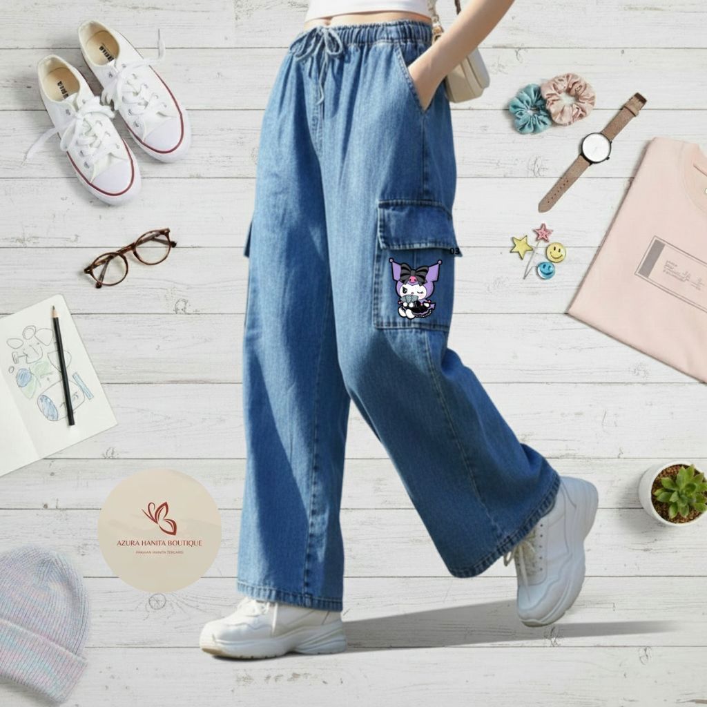 Produk Terlaris  Kulot Anak Sablon Labubu & Kuromi Remaja Motif Love dengan Bahan semi Jeans