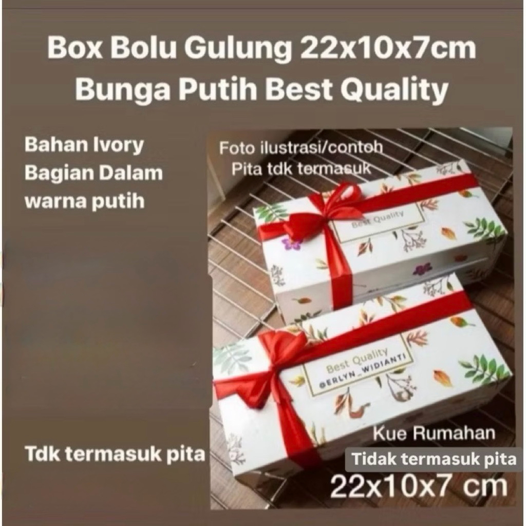 Box Bolu Gulung 22x10x7cm Bunga Putih Best Quality