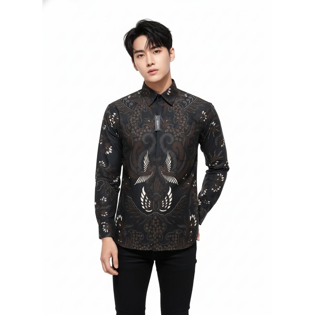 Monalisa Batik - Kalingga Hitam Batik Formal Pria Batik Slimfit Modern Batik Pria Lengan Panjang