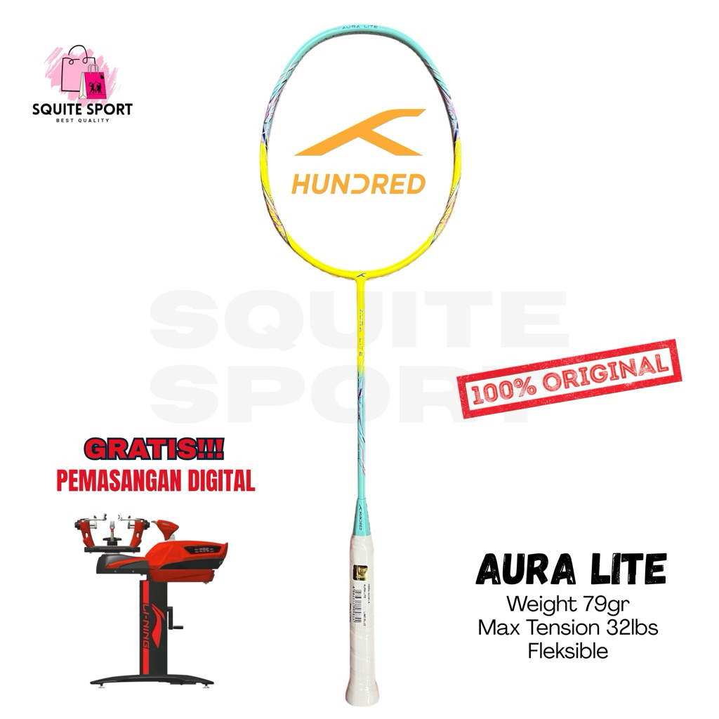 RAKET HUNDRED AURA LITE ORIGINAL BADMINTON 32LBS SIAP PAKAI FULLSET
