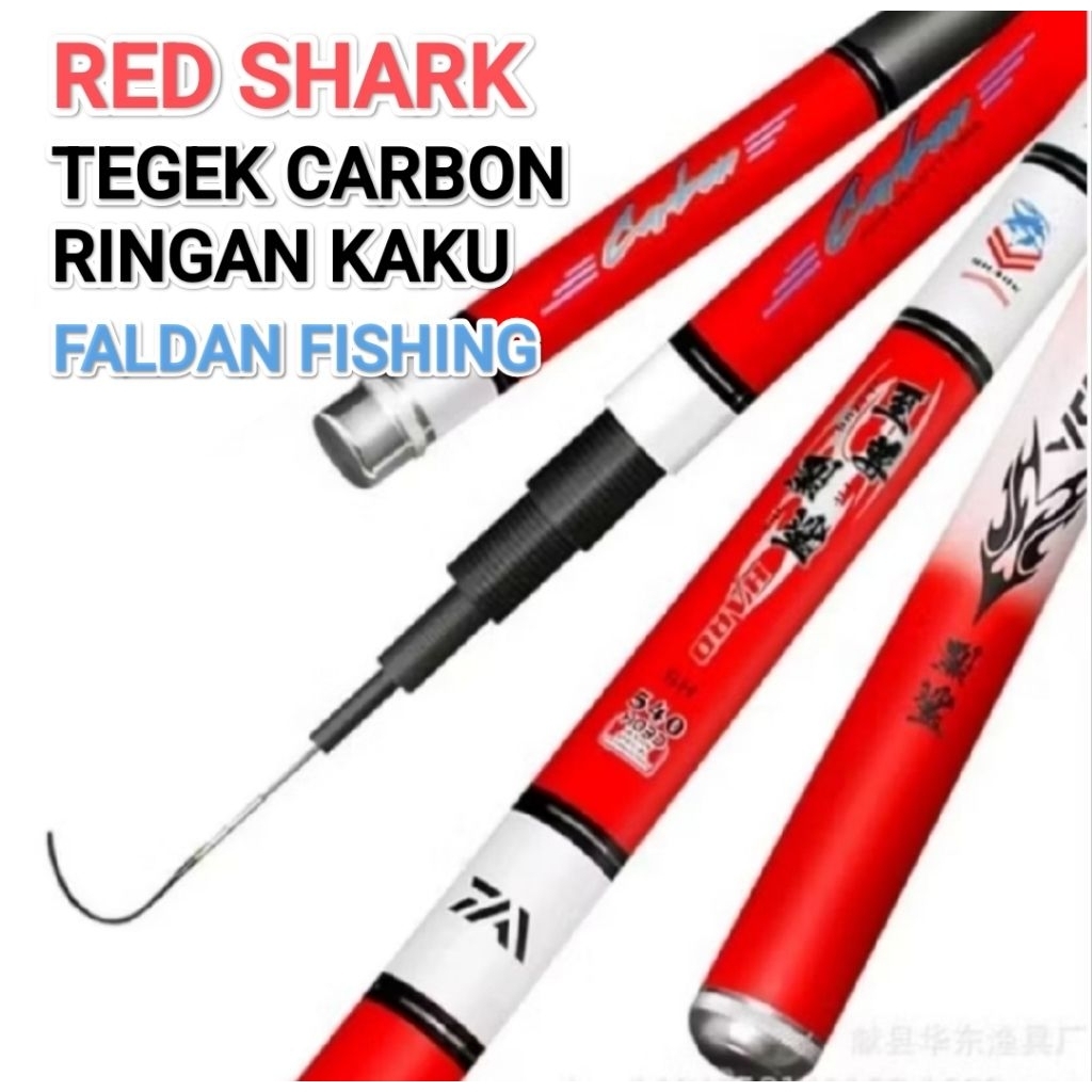 Tegek RED SHARK Tegek Carbon Ringan Dan Kaku, free Ujung Solid & Packing Pipa PVac