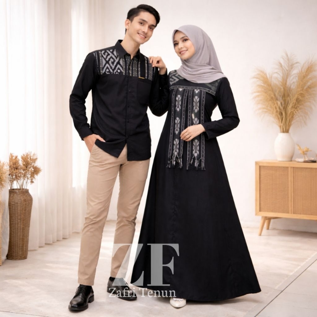 BAJU TENUN COUPLE ABAYA GAMIS LIS JUMBO DRESS COUPLE KONDANGAN SIMPLE ELEGAN BAJU SERAGAM KELUARGA