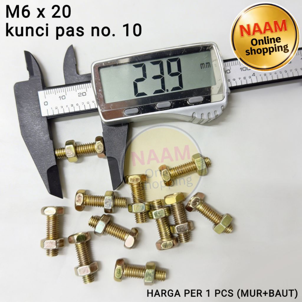 (M6X20) BAUT + MUR M6 20MM - BAUT KUNCI 10 - SEPASANG MUR BAUT