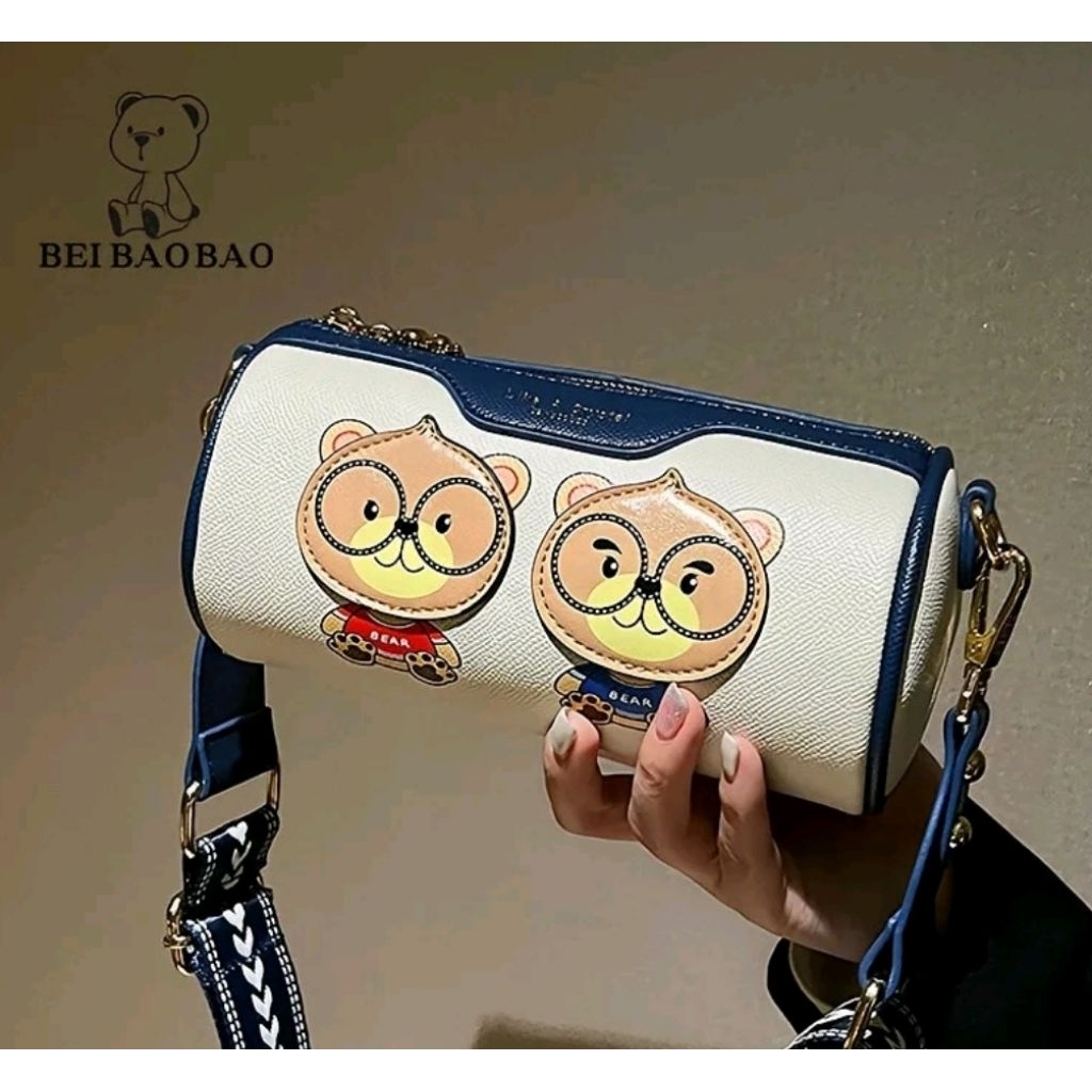 Tas Selempang Wanita Model Tabung / Mini Barrel Bag Motif Kartun Lucu