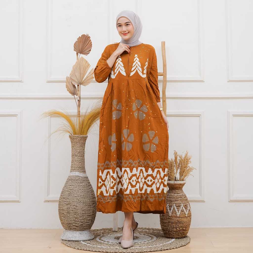 GOLEK KENCONO - Dress Rayon Wanita Kekinian Motif Cap Malaman Terbaru Lengan 7/8